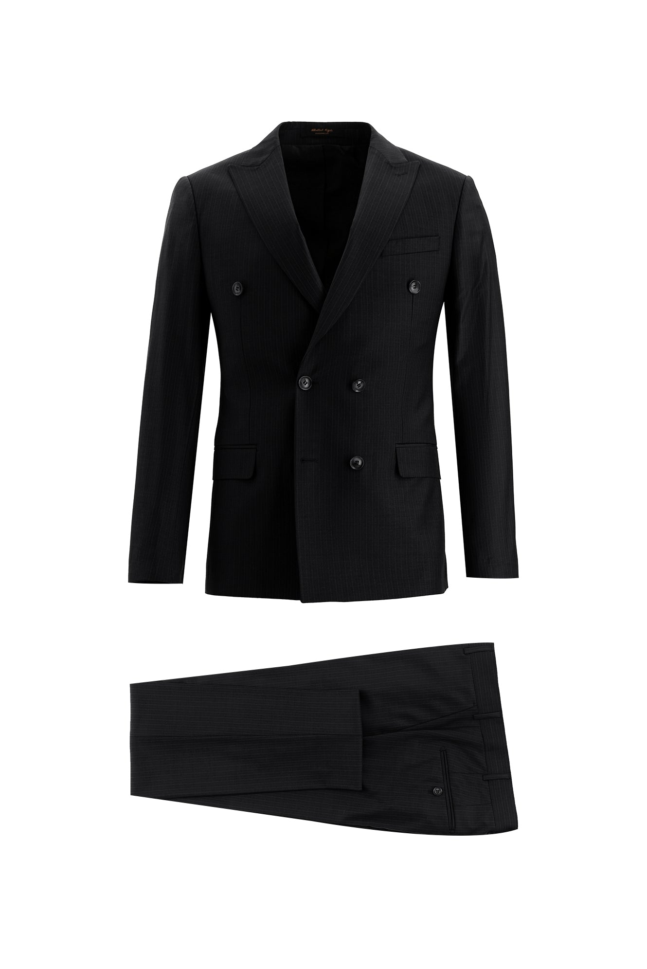 Siyah Super Slim Fit Ekstra Dar Kesim Fit Yünlü Kruvaze Çizgili Takım Elbise