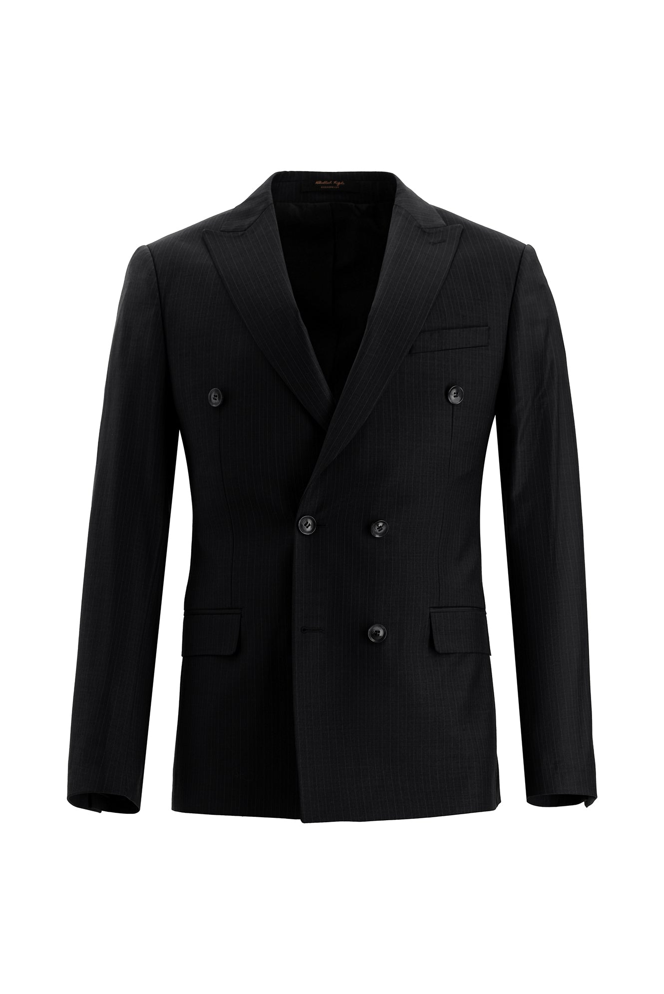Siyah Super Slim Fit Ekstra Dar Kesim Fit Yünlü Kruvaze Çizgili Takım Elbise