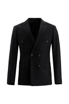 Siyah Super Slim Fit Ekstra Dar Kesim Fit Yünlü Kruvaze Çizgili Takım Elbise