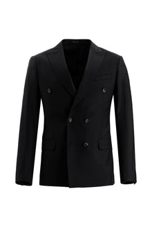 Siyah Super Slim Fit Ekstra Dar Kesim Fit Yünlü Kruvaze Çizgili Takım Elbise