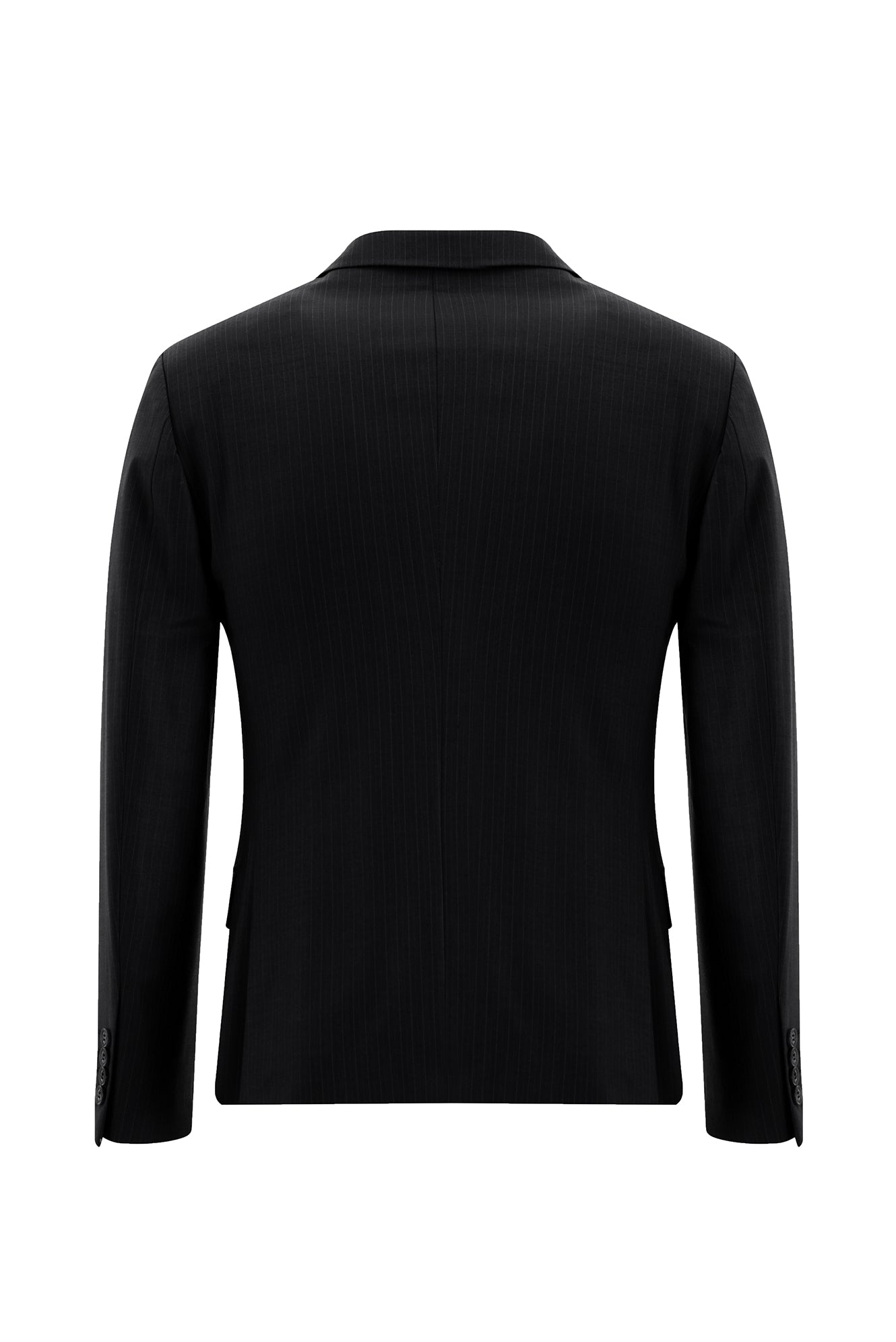 Siyah Super Slim Fit Ekstra Dar Kesim Fit Yünlü Kruvaze Çizgili Takım Elbise