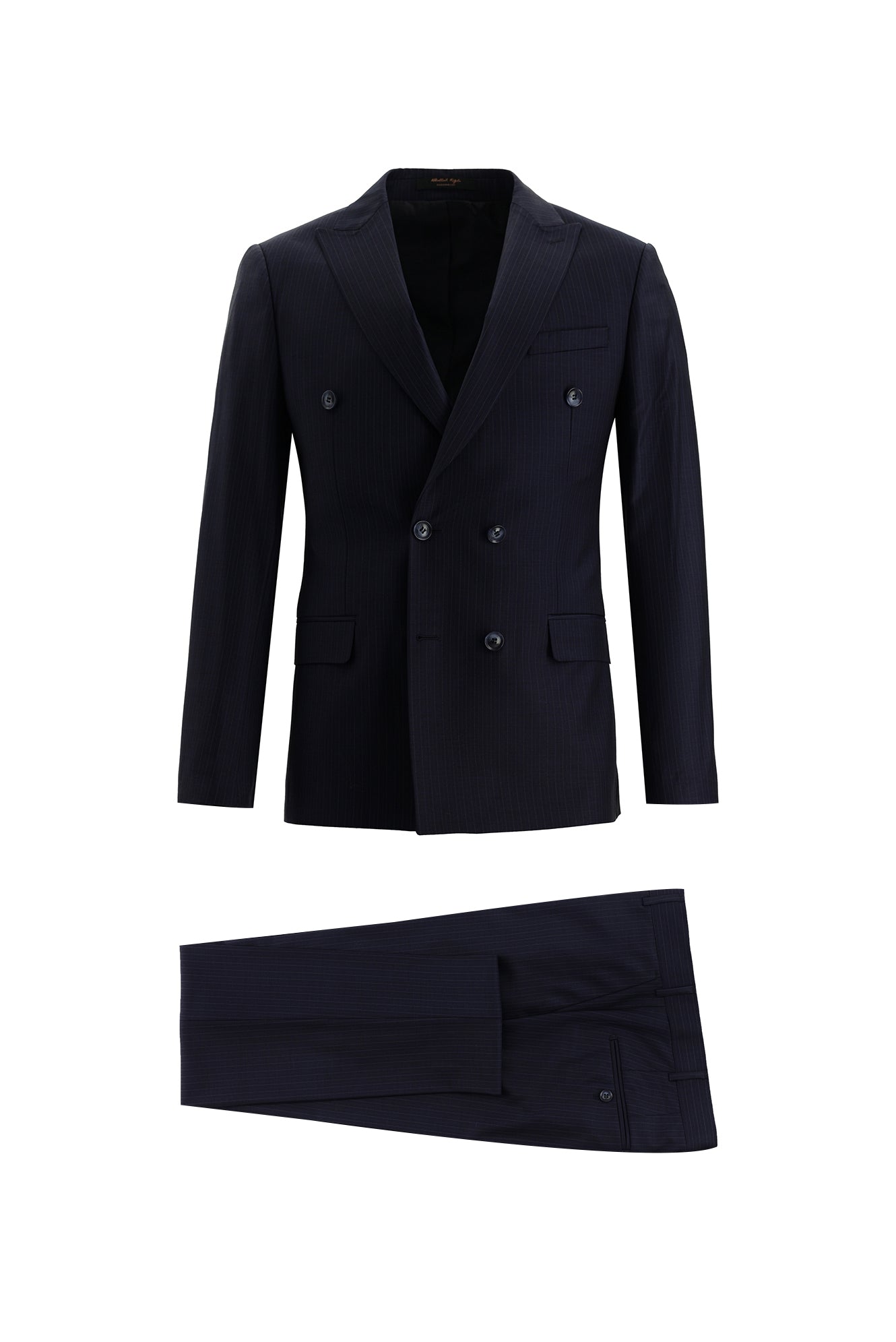 Koyu Lacivert Super Slim Fit Ekstra Dar Kesim Yünlü Kruvaze Çizgili Takım Elbise