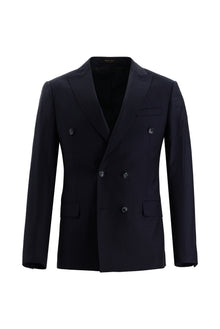 Koyu Lacivert Super Slim Fit Ekstra Dar Kesim Yünlü Kruvaze Çizgili Takım Elbise