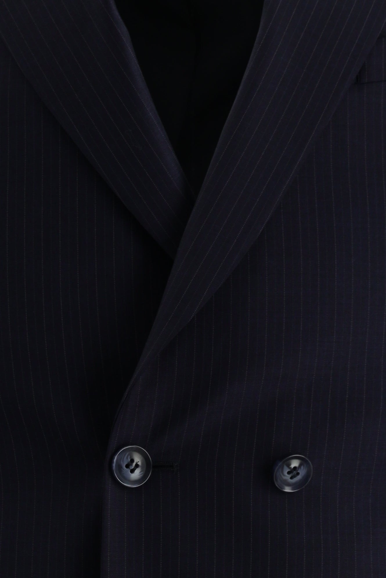 Koyu Lacivert Super Slim Fit Ekstra Dar Kesim Yünlü Kruvaze Çizgili Takım Elbise