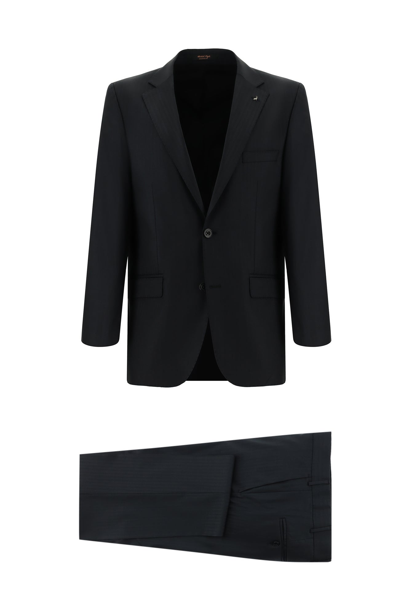 Siyah Regular Fit Yünlü Klasik Çizgili Takım Elbise