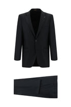 Siyah Regular Fit Yünlü Klasik Çizgili Takım Elbise