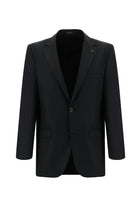 Siyah Regular Fit Yünlü Klasik Çizgili Takım Elbise