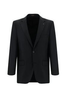 Siyah Regular Fit Yünlü Klasik Çizgili Takım Elbise