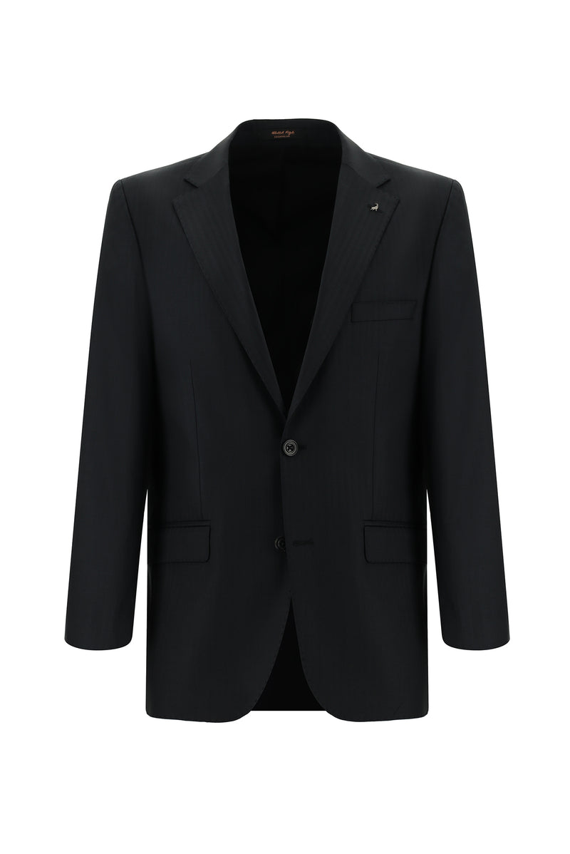 Siyah 6 Drop Regular Fit Standart Kesim Yünlü Çizgili Tak?m Elbise-Abdullah Ki??l?
