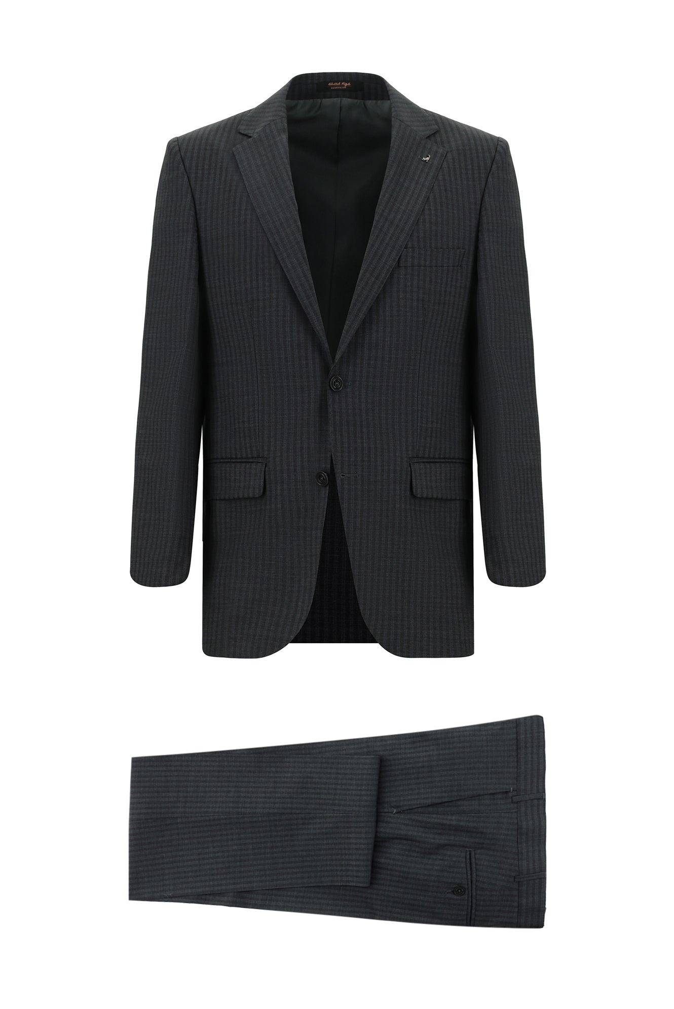 Koyu Füme Regular Fit Yünlü Klasik Çizgili Takım Elbise