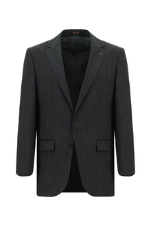 Koyu Füme Regular Fit Yünlü Klasik Çizgili Takım Elbise