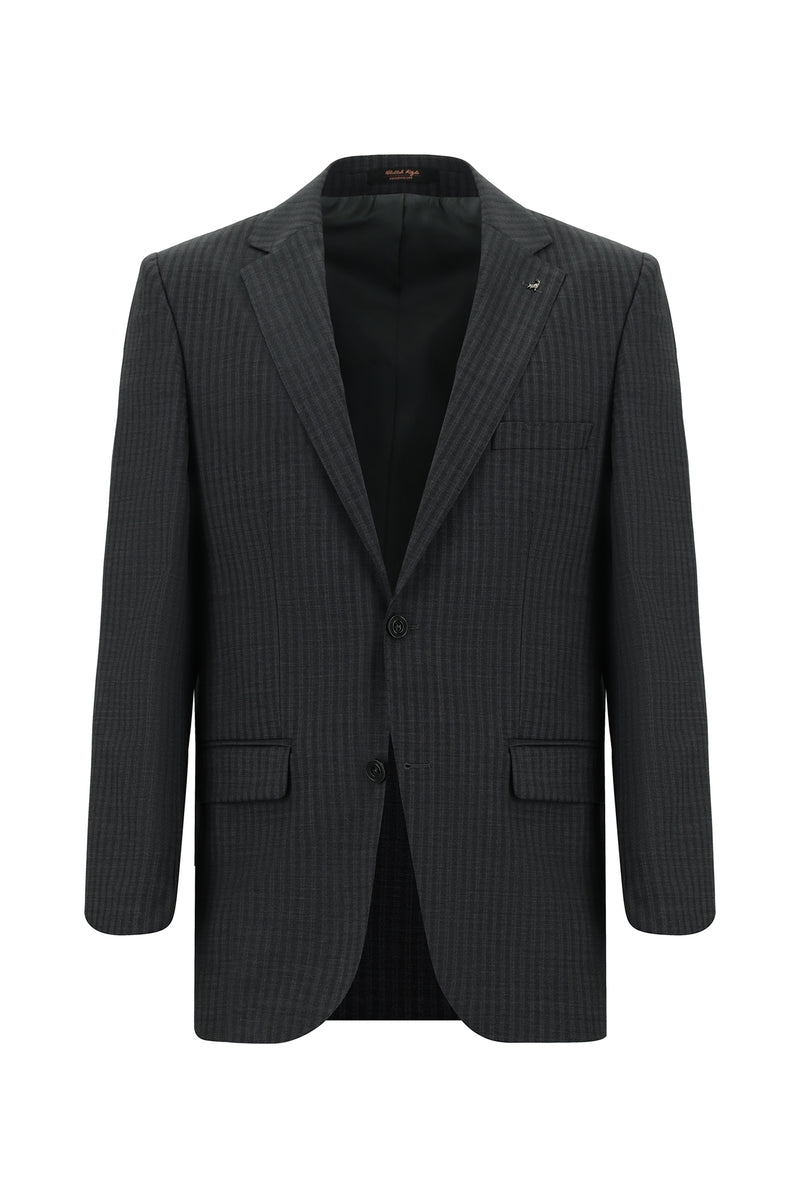 Koyu Füme Regular Fit Yünlü Klasik Çizgili Takım Elbise