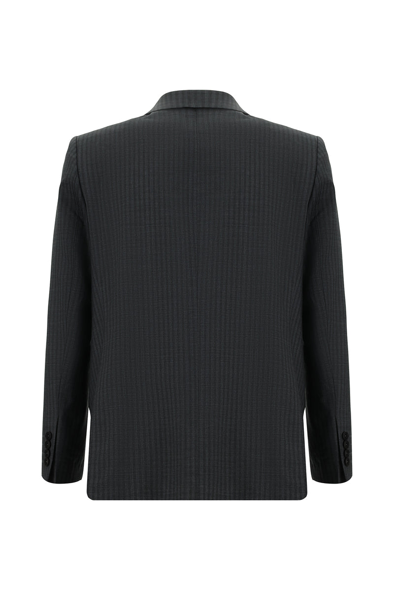 Koyu Füme Regular Fit Yünlü Klasik Çizgili Takım Elbise