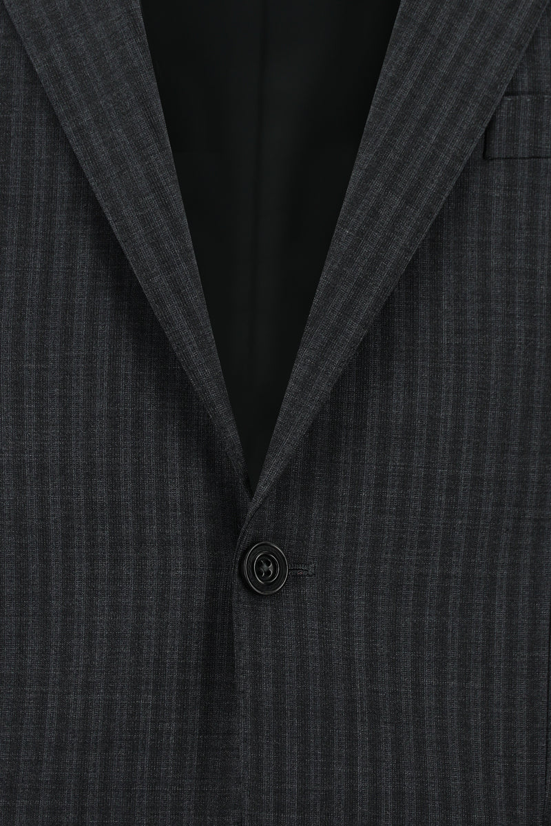 Koyu Füme Relaxed Fit Rahat Kesim Yünlü Klasik Çizgili Takım Elbise