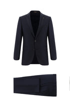 Koyu Lacivert Regular Fit Yünlü Klasik Çizgili Takım Elbise