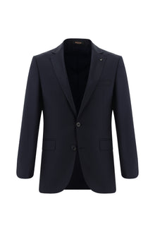 Koyu Lacivert Regular Fit Yünlü Klasik Çizgili Takım Elbise