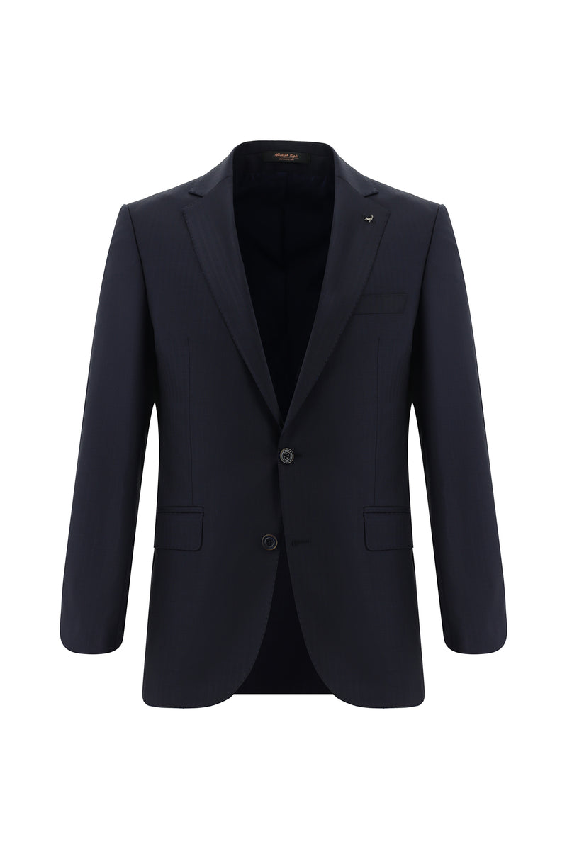 Koyu Lacivert Regular Fit Yünlü Klasik Çizgili Takım Elbise