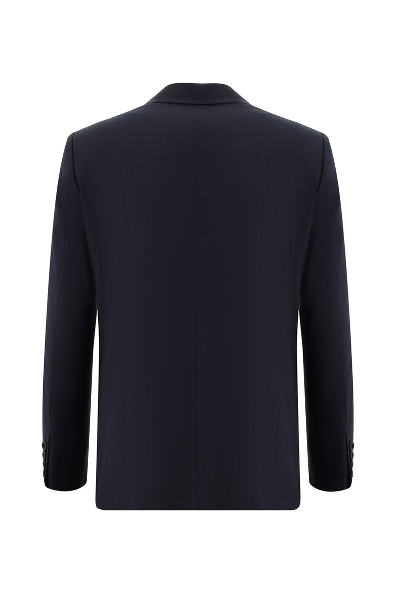 Koyu Lacivert Regular Fit Yünlü Klasik Çizgili Takım Elbise