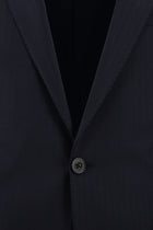 Koyu Lacivert Relaxed Fit Rahat Kesim Yünlü Klasik Çizgili Takım Elbise