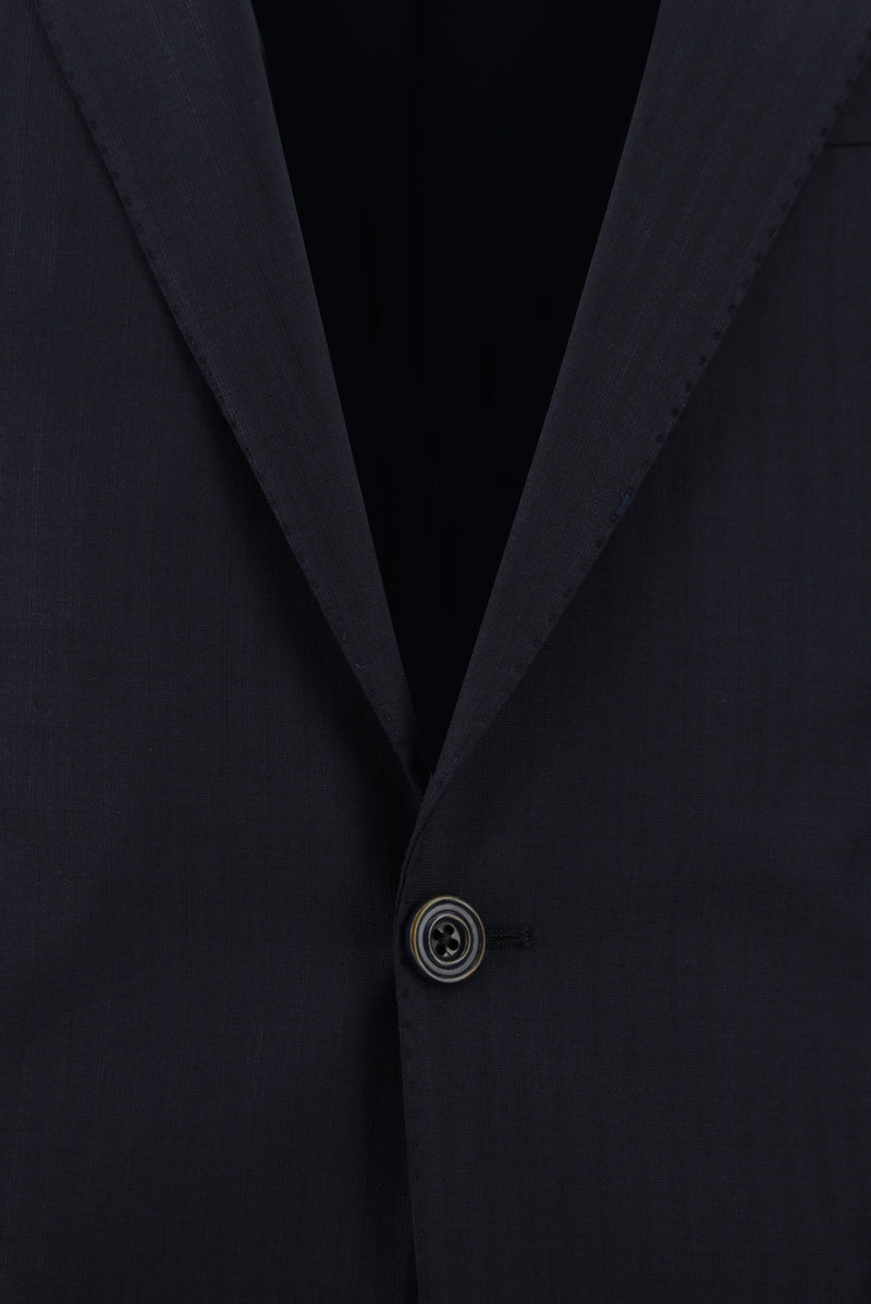 Koyu Lacivert Relaxed Fit Rahat Kesim Yünlü Klasik Çizgili Takım Elbise