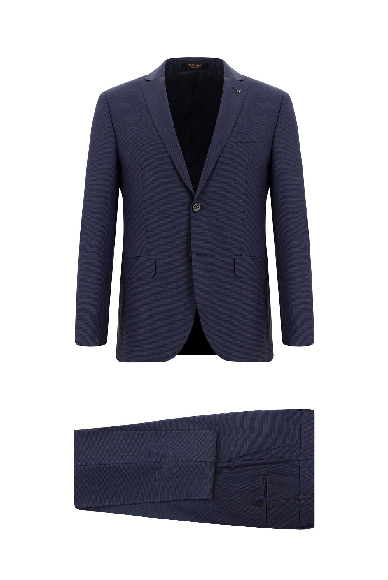 Orta Lacivert Super Slim Fit Ekstra Dar Kesim Yünlü Klasik Desenli Takım Elbise