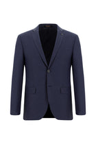 Orta Lacivert Super Slim Fit Ekstra Dar Kesim Yünlü Klasik Desenli Takım Elbise