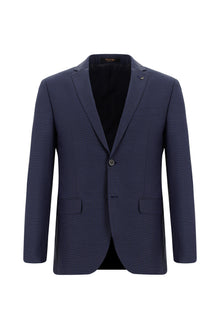 Orta Lacivert Super Slim Fit Ekstra Dar Kesim Yünlü Klasik Desenli Takım Elbise