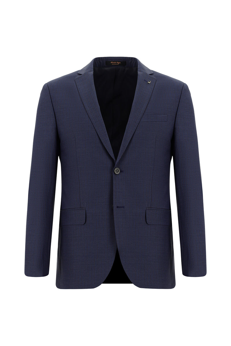 Orta Lacivert 7 Drop Super Slim Fit Eksra Dar Kesim Yünlü Desenli Tak?m Elbise-Abdullah Ki??l?