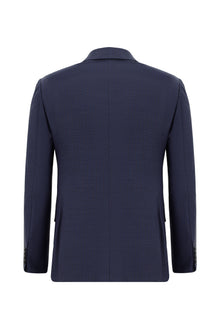 Orta Lacivert Super Slim Fit Ekstra Dar Kesim Yünlü Klasik Desenli Takım Elbise