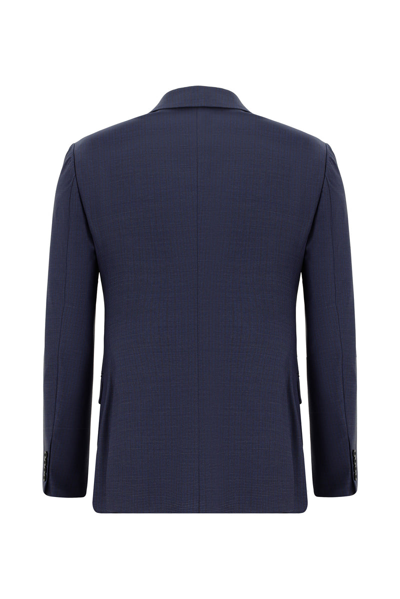 Orta Lacivert 7 Drop Super Slim Fit Eksra Dar Kesim Yünlü Desenli Tak?m Elbise-Abdullah Ki??l?