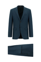 Koyu Yeşil Super Slim Fit Ekstra Dar Kesim Yünlü Klasik Desenli Takım Elbise