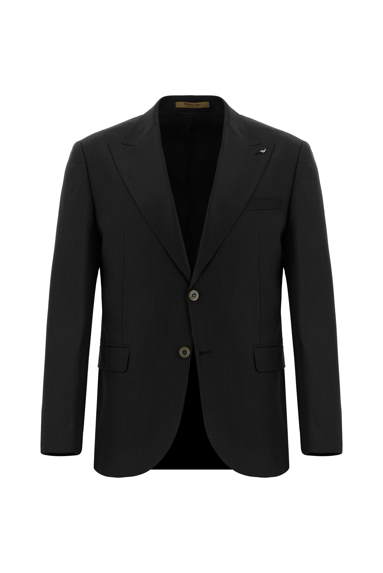 Siyah Slim Fit Dar Kesim Yünlü Klasik Çizgili Takım Elbise