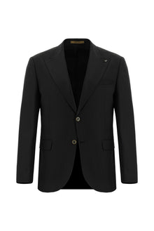 Siyah Slim Fit Dar Kesim Yünlü Klasik Çizgili Takım Elbise