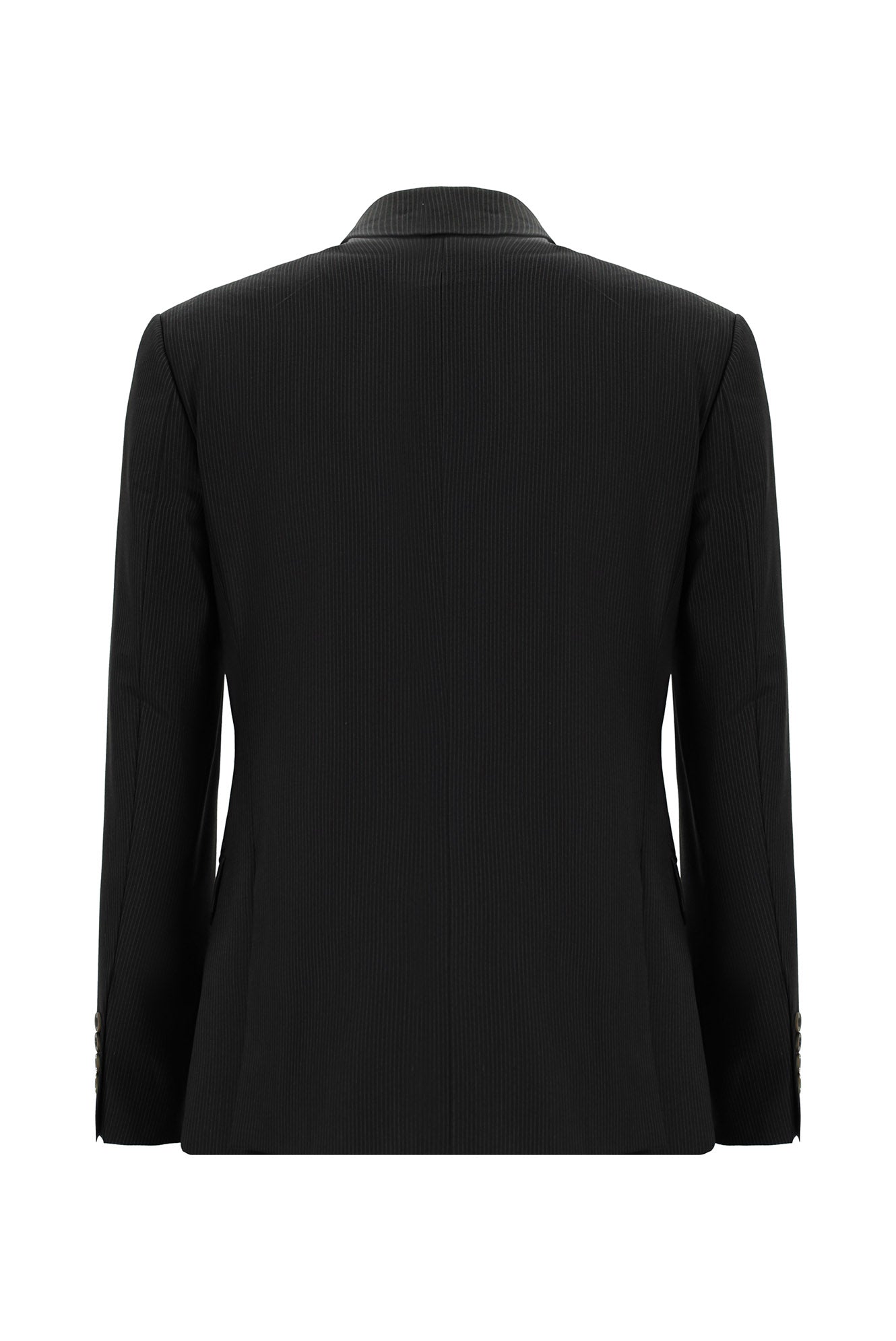 Siyah Slim Fit Dar Kesim Yünlü Klasik Çizgili Takım Elbise