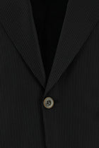 Siyah Slim Fit Dar Kesim Yünlü Klasik Çizgili Takım Elbise