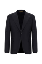 Koyu Lacivert Slim Fit Dar Kesim Yünlü Klasik Çizgili Takım Elbise