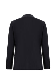 Koyu Lacivert Slim Fit Dar Kesim Yünlü Klasik Çizgili Takım Elbise