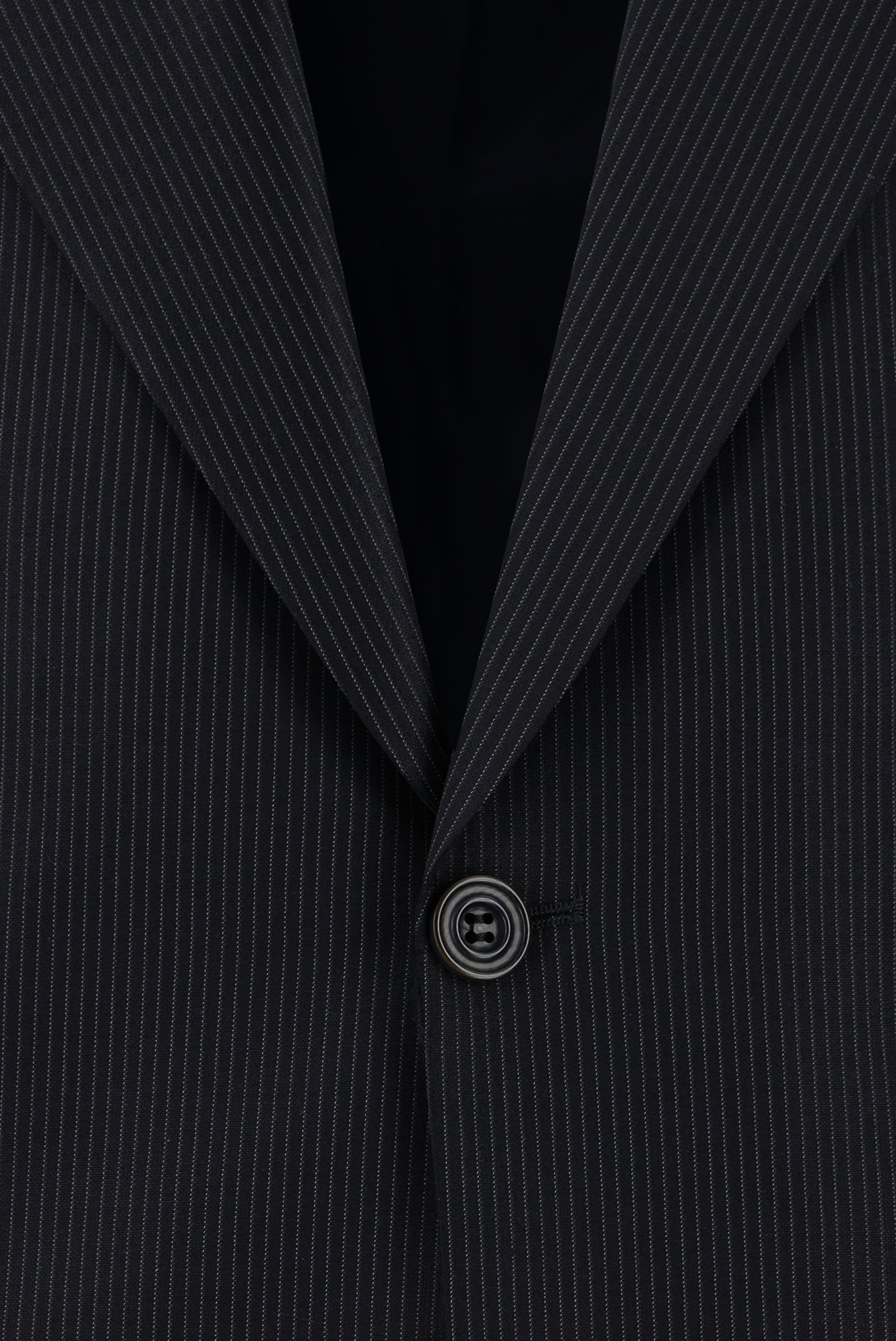 Koyu Lacivert Slim Fit Dar Kesim Yünlü Klasik Çizgili Takım Elbise
