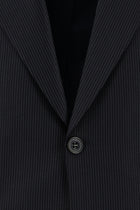 Koyu Lacivert Slim Fit Dar Kesim Yünlü Klasik Çizgili Takım Elbise