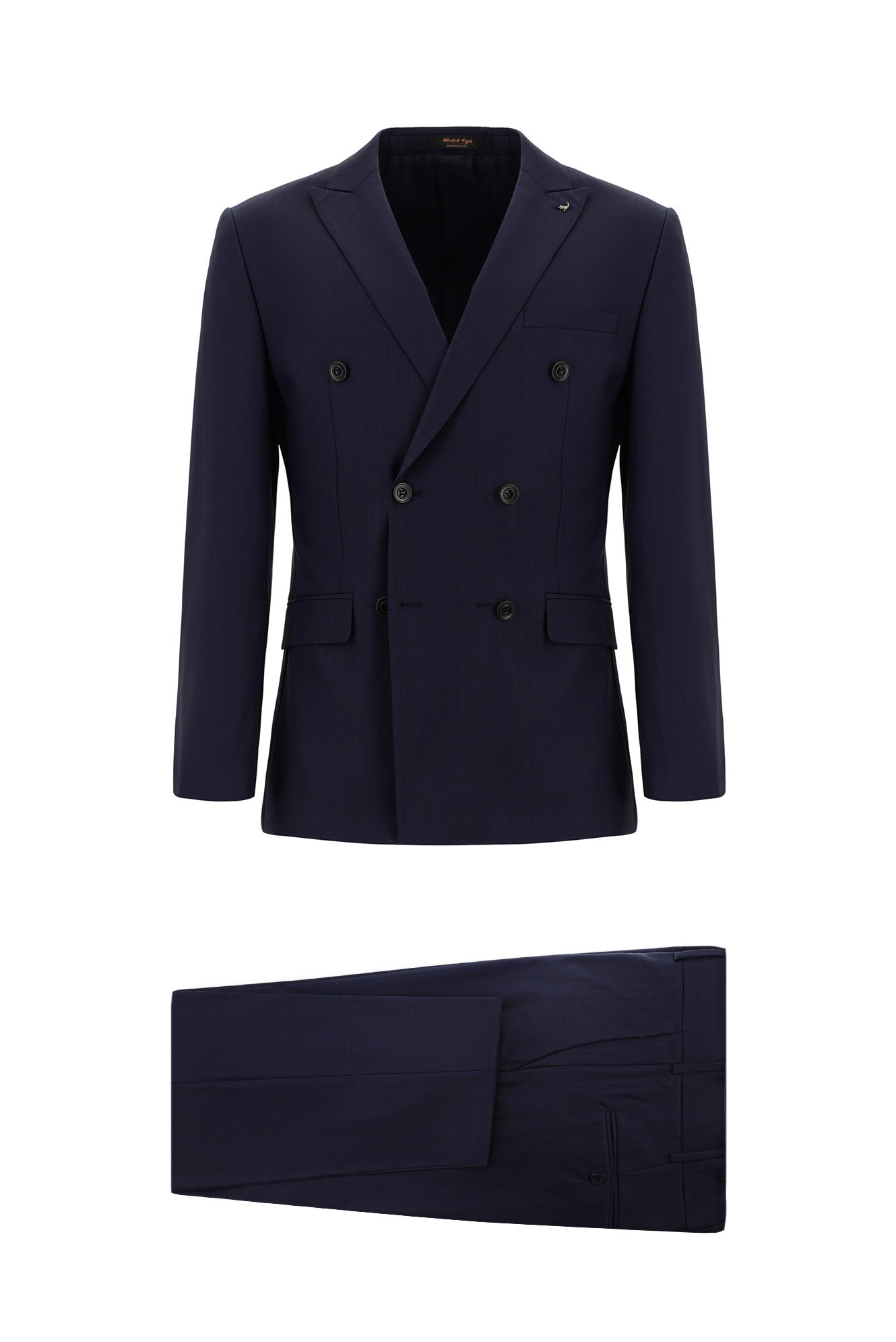 Koyu Lacivert Super Slim Fit Ekstra Dar Kesim Çizgili Yünlü Kruvaze Takım Elbise