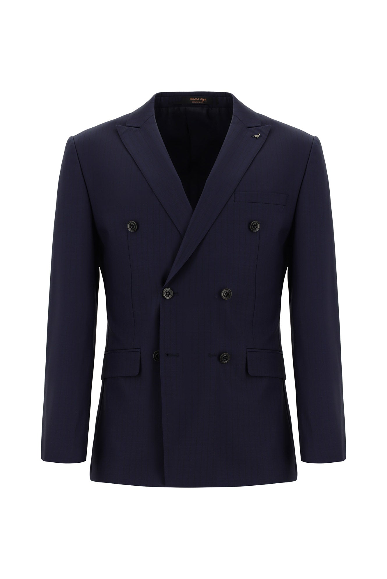 Koyu Lacivert Super Slim Fit Ekstra Dar Kesim Çizgili Yünlü Kruvaze Takım Elbise