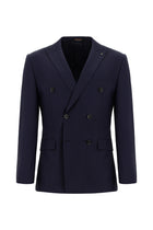 Koyu Lacivert Super Slim Fit Ekstra Dar Kesim Çizgili Yünlü Kruvaze Takım Elbise