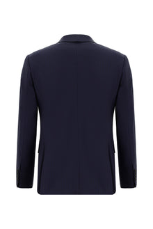 Koyu Lacivert Super Slim Fit Ekstra Dar Kesim Çizgili Yünlü Kruvaze Takım Elbise
