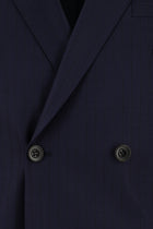 Koyu Lacivert 7 Drop Super Slim Fit Eksra Dar Kesim Çizgili Yünlü Kruvaze Tak?m Elbise-Abdullah Ki??l?