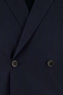Koyu Lacivert 7 Drop Super Slim Fit Eksra Dar Kesim Çizgili Yünlü Kruvaze Tak?m Elbise-Abdullah Ki??l?