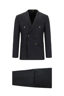 Orta Antrasit Super Slim Fit Ekstra Dar Kesim Çizgili Yünlü Kruvaze Takım Elbise