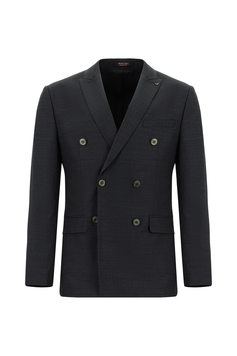 Orta Antrasit Super Slim Fit Ekstra Dar Kesim Çizgili Yünlü Kruvaze Takım Elbise