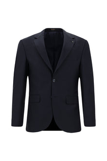 Koyu Lacivert Slim Fit Dar Kesim Klasik Çizgili Yünlü Takım Elbise