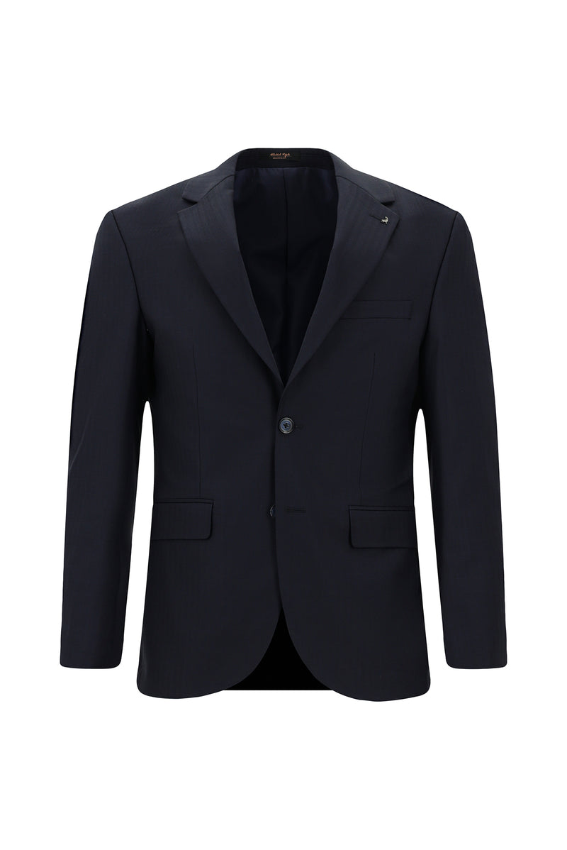 Koyu Lacivert Slim Fit Dar Kesim Klasik Çizgili Yünlü Takım Elbise