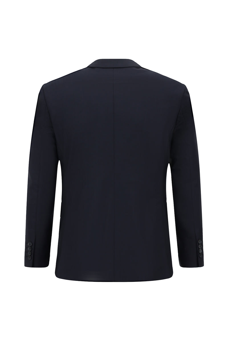 Koyu Lacivert Slim Fit Dar Kesim Klasik Çizgili Yünlü Takım Elbise